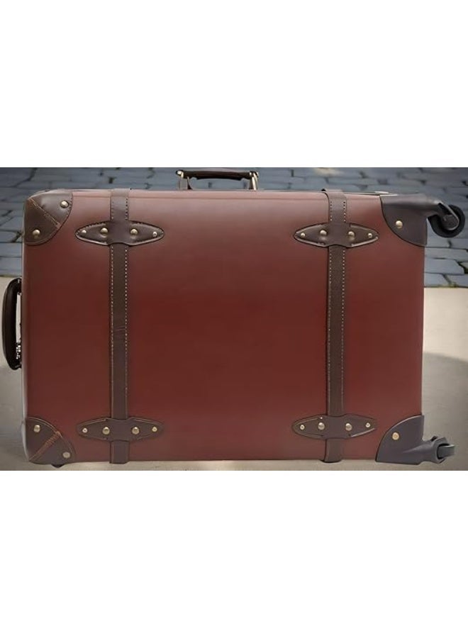 4-Piece Vintage Leather-Design Luggage Set, Hardshell Travel Trolley Bags with 360° Spinner Wheels & Secure Number Lock, Brown - Image 5